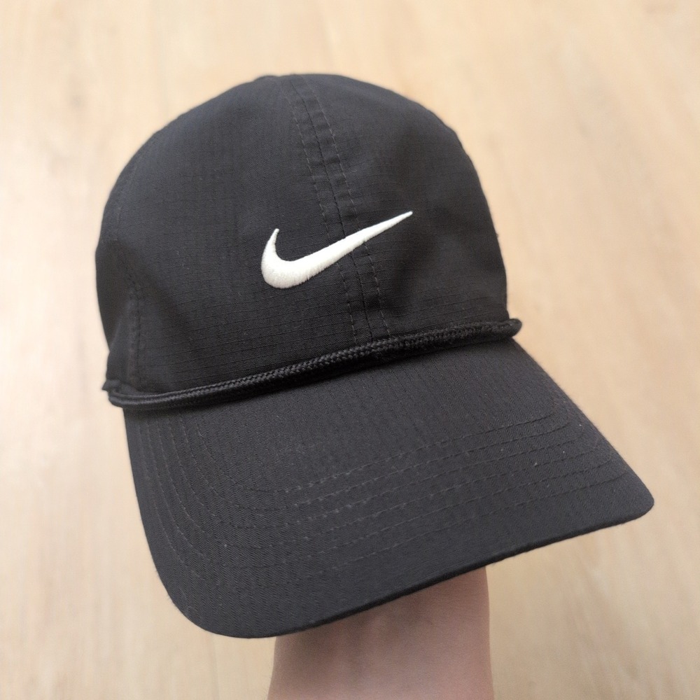 Nike Golf Black Ripstop Rope Hat Adjustable Swoosh Logo Cap OSFM